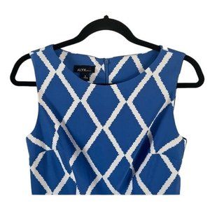 Alyx Blue & White Diamond Pattern Midi Dress, Sz 6